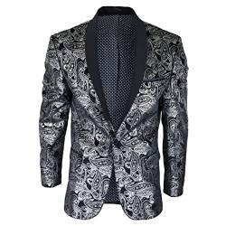 TruClothing.com Herren Samt Paisley Blazer Schwarz Gold Silber Smoking Jacke Dinner Anzug Tux - Silber/schwarz 46 von TruClothing.com