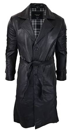 TruClothing.com Herren Schwarz Mac Lang Echtleder Klassisch Gürtel Punk Jacke Mantel Vintage 80s - schwarz XXL von TruClothing.com