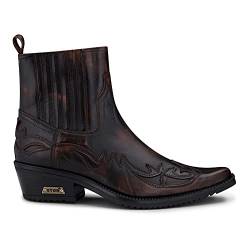 TruClothing.com Herren-Stiefelette aus echtem Leder, mit Cowboy-Reitmuster, mit kubanischem Absatz, Schwarz/Braun, 44 EU von TruClothing.com