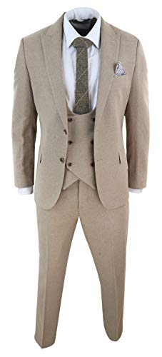 TruClothing.com Herren Tweed 3 Stück Anzug Tan Oak Zweireihig Tailored Fit Hochzeit - Kamel 46 von TruClothing.com