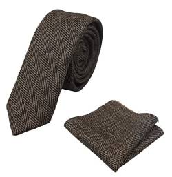 TruClothing.com Herren-Tweed-Krawatte mit Fischgrätenmuster Karo Klassisch Blau Braun Grau Schwarz - braun-ak06 One size von TruClothing.com