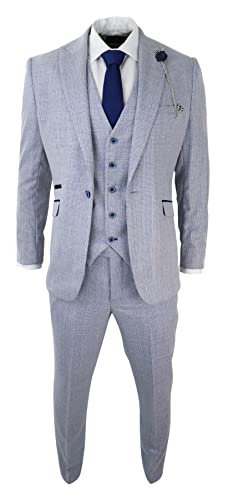 TruClothing.com Herrenanzug 3 Teilig Blau Kariert Hellblau Klassisch Hochzeit Party - blau 48 von TruClothing.com