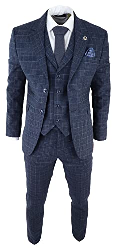 TruClothing.com Herrenanzug 3 Teilig Blau Kariert Vintage Retro 1920er Design Tailored Fit - blau 46 von TruClothing.com