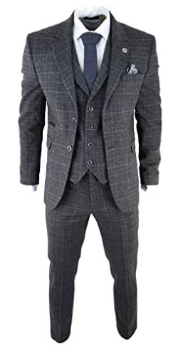 TruClothing.com Herrenanzug 3 Teilig Grau Fischgräte Tweed Design Vintage 1920er Stil - grau 48 von TruClothing.com