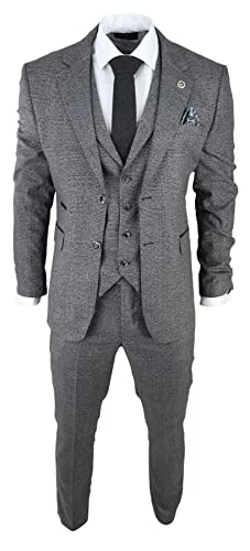 TruClothing.com Herrenanzug 3 Teilig Grau Kariert Tailored Fit Vintage Retro Design Klassisch - grau 54 von TruClothing.com