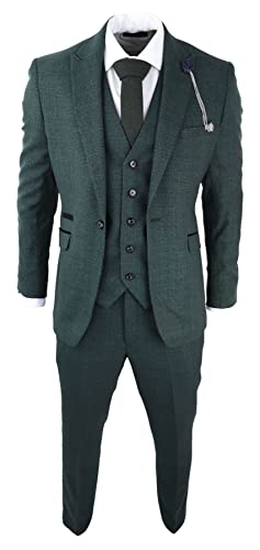 TruClothing.com Herrenanzug 3 Teilig Grün Kariert Olive Tweed Fischgräte Design Hochzeit Party - grün 44 von TruClothing.com