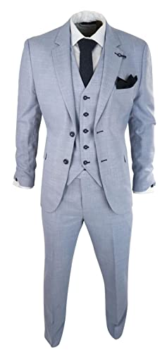 TruClothing.com Herrenanzug 3-teiliger Hellblau Sommer Leinen Hochzeit Abschlussball Klassisch - blau 60 von TruClothing.com