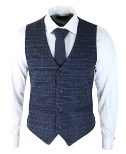 TruClothing.com Herrenweste Klassisch Blau Karierte Prinz von Wales Slim Fit Vintage Hochzeit - blau 48 von TruClothing.com