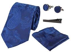 TruClothing.com Paisley Krawatte Geschenkset Einstecktuch Manschettenknöpfe Krawatte Floral Satin - blau Einheitsgröße von TruClothing.com