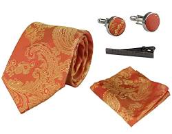 TruClothing.com Paisley Krawatte Geschenkset Einstecktuch Manschettenknöpfe Krawatte Floral Satin - orange Einheitsgröße von TruClothing.com