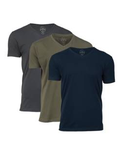 True Classic Herren V-Ausschnitt T-Shirt mit kurzen Ärmeln, 3er-Pack - Holzkohlefarben, Militärgrün, Marineblau, S von True Classic