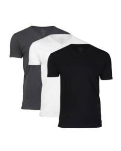 True Classic Herren V-Ausschnitt T-Shirt mit kurzen Ärmeln, 3er-Pack - Holzkohlefarben, Weiß, Schwarz, XL von True Classic