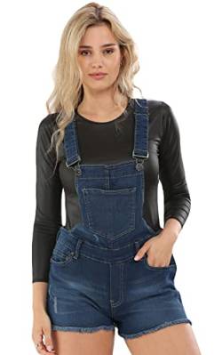 True Face Damen-Latzhose, Denim, dehnbar, ärmellos, Jeans, kurzes Kleid, Hosenträger, Dark Wash, 42 von True Face