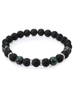 True Rebels Herren-Armband Achat schwarz mit Beads Birdstone grün flexibel verstellbar - Energie-Armband für Männer mit Perlen Edelsteine von True Rebels