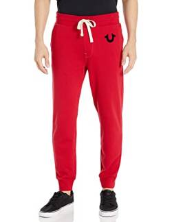 True Religion Herren Jogginghose mit klassischem Logo Trainingshose, Ruby Red W Schwarz, 3XL von True Religion