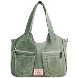 True Religion Women's Satchel Bag, Crossbody Purse Handbag with Horseshoe Logo Stitching, Sage von True Religion