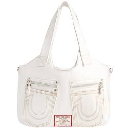 True Religion Women's Satchel Bag, Crossbody Purse Handbag with Horseshoe Logo Stitching, White von True Religion