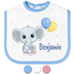 Babylätzchen mit Namen für Mädchen & Jungen – Lätzchen für Baby & Kleinkind personalisiert - mit Klettverschluss – Spucktuch Latz Kinderlätzchen - Geschenk für Kleinkinder (Elefant, Windel, Blau) von True Statements