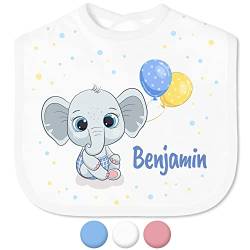 Babylätzchen mit Namen für Mädchen & Jungen – Lätzchen für Baby & Kleinkind personalisiert - mit Klettverschluss – Spucktuch Latz Kinderlätzchen - Geschenk für Kleinkinder (Elefant, Windel, Weiß) von True Statements