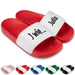 Badelatschen personalisiert „N wie Name“ – Schlappen für Sommer Büro Strand Garten Sauna Slipper Slides Hausschuhe - Geschenk zum Geburtstag Muttertag Vatertag Weihnachten (Gr. 39, Rot) von True Statements