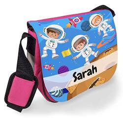 Kindergartentasche mit Namen für Mädchen und Jungen – Süße Umhängetasche für Kinder mit Namen personalisiert – Kindertasche als Geschenk zur Einschulung, Kita und Freizeit (Pink, Astronaut) von True Statements