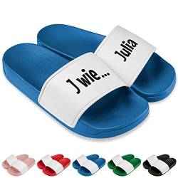 True Statements Badelatschen personalisiert „N wie Name“ – Schlappen Sommer Büro Strand Garten Sauna Slipper Hausschuhe - Geschenk Geburtstag Muttertag Vatertag Weihnachten (Gr. 37, Royalblau) von True Statements