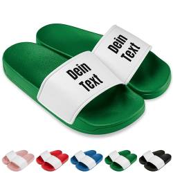 True Statements Badelatschen personalisiert „Wunschtext“ – Schlappen Slipper Slides - Geschenk zum Geburtstag, Weihnachten (Grün, 39) von True Statements