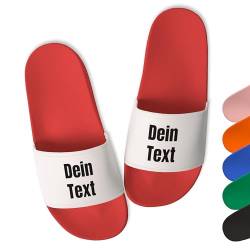 True Statements Badelatschen personalisiert „Wunschtext“ – Schlappen Slipper Slides - Geschenk zum Geburtstag, Weihnachten (Rot, 38) von True Statements