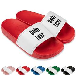 True Statements Badelatschen personalisiert „Wunschtext“ – Schlappen Slipper Slides - Geschenk zum Geburtstag, Weihnachten (Rot, 42) von True Statements