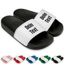 True Statements Badelatschen personalisiert „Wunschtext“ – Schlappen Slipper Slides - Geschenk zum Geburtstag, Weihnachten (Schwarz, 41) von True Statements