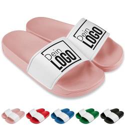 True Statements Badelatschen personalisiert mit eigenem Logo/Bild – selbst gestalten - Schlappen Slipper Slides | Firmen Werbe-Geschenke (Rosa, Gr. 41) von True Statements