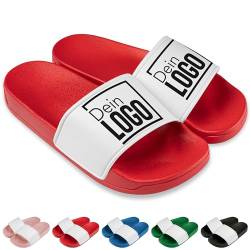 True Statements Badelatschen personalisiert mit eigenem Logo/Bild – selbst gestalten - Schlappen Slipper Slides | Firmen Werbe-Geschenke (Rot, Gr. 45) von True Statements