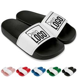 True Statements Badelatschen personalisiert mit eigenem Logo/Bild – selbst gestalten - Schlappen Slipper Slides | Firmen Werbe-Geschenke (Schwarz, Gr. 39) von True Statements