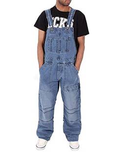 Herren Baggy Jeans Strapshose Mode Mehrere Taschen Lose Denim Hose Jumpsuit Lätzchen Hose Taschenoverall Blau, XXL von TrusMe