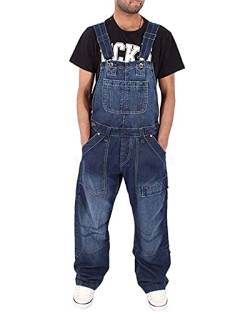 Herren-Jeans Strapshose mit mehreren Taschen, lockere Denim-Hose, Overall, Latzhose, Taschen-Overall, Blau, 5XL von TrusMe