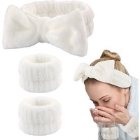 Truyuety Stirnband Gesichts Stirnband Handgelenk Waschgurt Set, Spa Bowknot Haarbänder (3-St) von Truyuety