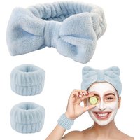 Truyuety Stirnband Gesichts Stirnband Handgelenk Waschgurt Set, Spa Bowknot Haarbänder (3-St) von Truyuety