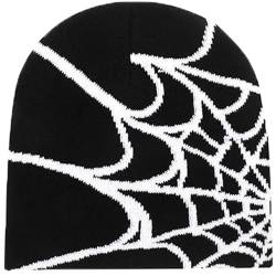 Tsalei Y2k Beanie Spider Beanie Doppelschicht Strickmütze Streetwear Kopfbedeckung Winter Knit Beanies Hüte für Männer Frauen, Y2k Beanie - White Spide Web, S/XXL von Tsalei