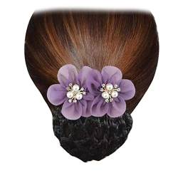2 Stück Birnenblume Netz Haarspange Tüll Blume Mesh Clip Kopfschmuck Mode Frauen Haarspange Dutt Abdeckung für Damen Party Geschenke Lila von Tsangbaby