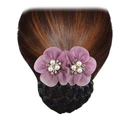 2 Stück Birnenblume Netz Haarspange Tüll Blume Mesh Clip Kopfschmuck Mode Frauen Haarspange Dutt Abdeckung für Damen Party Geschenke Rosa Lila von Tsangbaby
