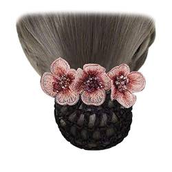 2 Stück Damen Haarspangen Duttabdeckung Gestrickt Bestickt Blume Netz Haarspange Kopfschmuck Elastische Mesh Clip für Frauen Haardekor Rosa von Tsangbaby
