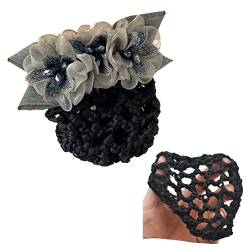 2 Stück Frauen Netz Haarspange Perlen Blume Haar Dutt Abdeckung Elastische Haarnetz Clip Haarnadel für Krankenschwestern Professionelle Dame Dekor Grau von Tsangbaby