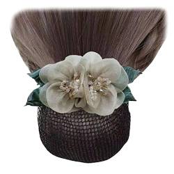 2 Stück Frauen Netz Haarspange Tüll Blume Haar Dutt Abdeckung Perle Blatt Haar Netz Clip Haarnadel für Damen Kopfbedeckung Champagner von Tsangbaby