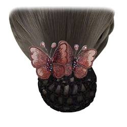 2 Stück Frauen Netz Haarspange bestickt Schmetterling Mesh Clip Kopfschmuck Klassische Haar Dutt Abdeckung Netz Haar Netz für Haarspange Dekor Kaffee von Tsangbaby