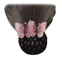 2 Stück Frauen Netz Haarspange bestickt Schmetterling Mesh Clip Kopfschmuck Klassische Haar Dutt Abdeckung Netz Haar Netz für Haarspange Dekor Rosa Lila von Tsangbaby