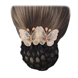 2 Stück Frauen Netz Haarspange bestickt Schmetterling Mesh Clip Kopfschmuck Klassische Haar Dutt Abdeckung Netz Haarnetz für Haarspange Dekor Champagner von Tsangbaby