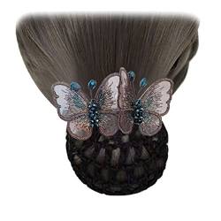 2 Stück Frauen Netz Haarspange bestickt Schmetterling Mesh Clip Kopfschmuck Klassische Haar Dutt Abdeckung Netz Haarnetz für Haarspange Dekor Grau von Tsangbaby