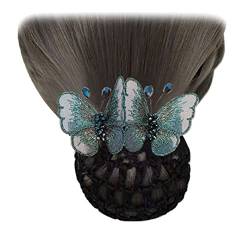 2 Stück Frauen Netz Haarspange bestickt Schmetterling Mesh Clip Kopfschmuck Klassische Haar Dutt Abdeckung Netz Haarnetz für Haarspange Dekor Navy von Tsangbaby