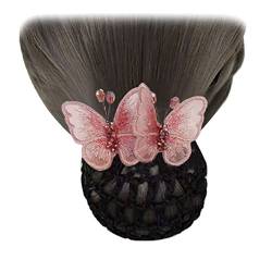 2 Stück Frauen Netz Haarspange bestickt Schmetterling Mesh Clip Kopfschmuck Klassische Haar Dutt Abdeckung Netz Haarnetz für Haarspange Dekor Rosa von Tsangbaby