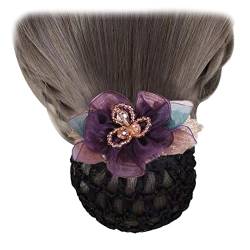 2 Stück Spitze Netz Haarspange Perlen Blume Haar Netz Clip Elastische Frauen Haar Dutt Abdeckung Haarnadel für Pfleger Krankenschwester Kopfbedeckung Lila von Tsangbaby
